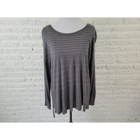 Apt 9 Womens Top 1X Plus Tunic Long Sleeve Gray Studded Pullover Stretchy GRA40E - Picture 1 of 7